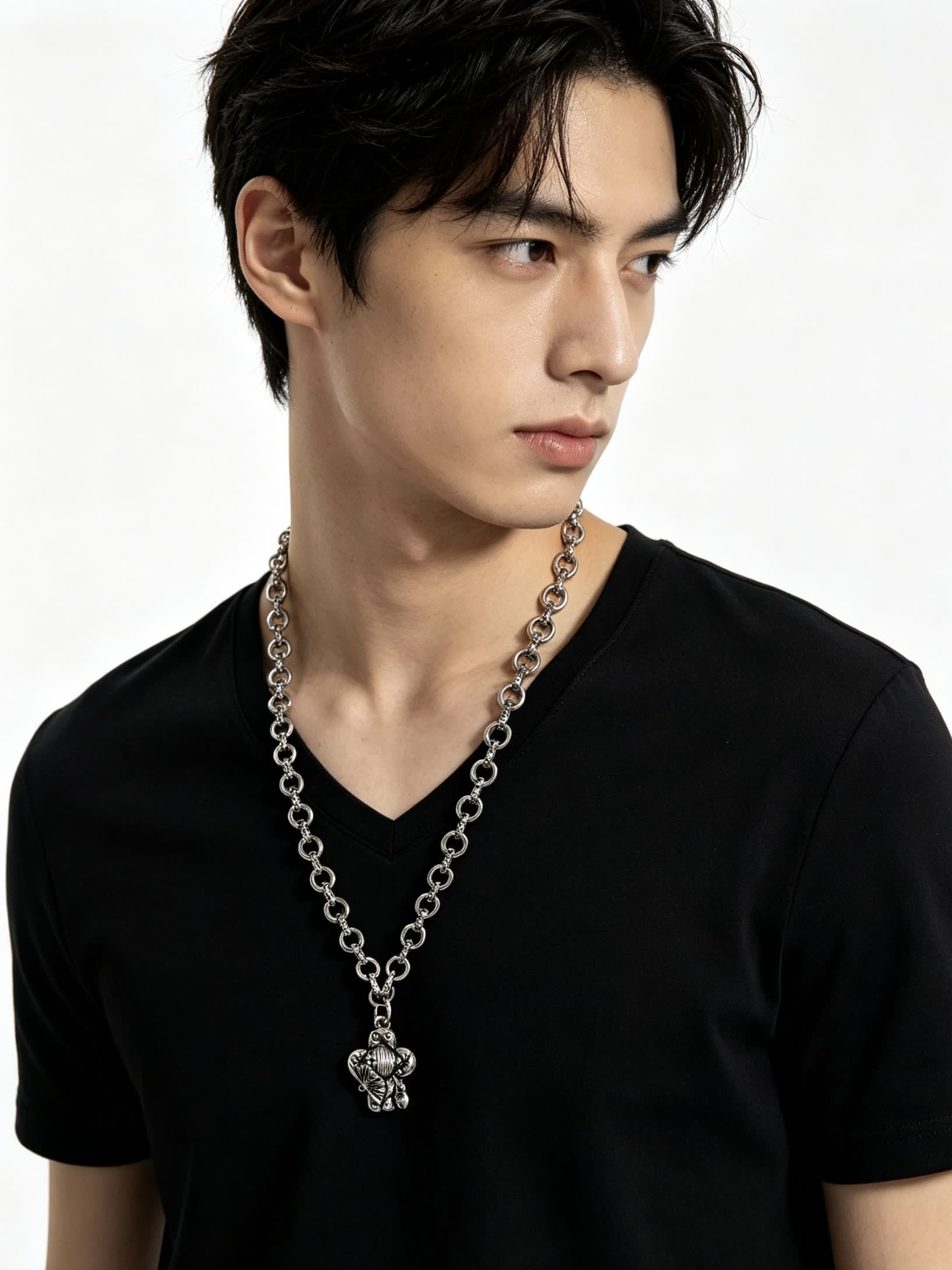 Louis Vuitton Silver Chain Necklace with Medallion